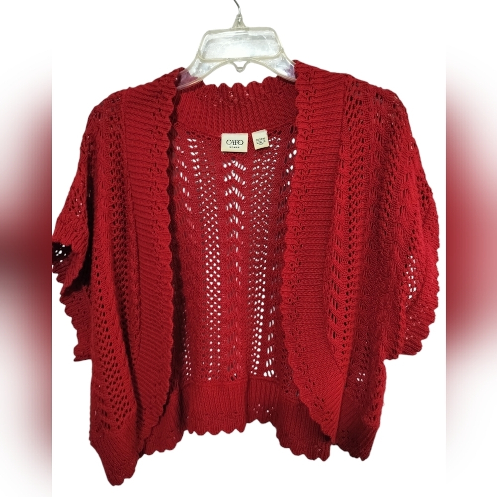 3042) CATO Women Red Knitted Open Front Crop Cardigan Sweater Plus Size 22/24W